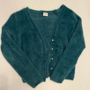 Fuzzy blue/green Abercrombie & Fitch cardigan